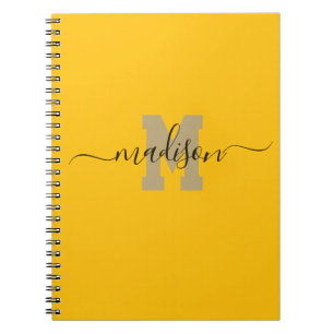 Elegant Monogram Yellow Script Office School Notebook