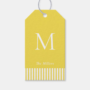 Elegant Monogram Yellow & white  Gift Tags