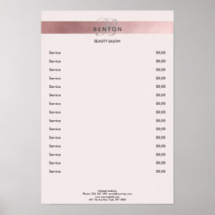 Elegant Monogramm Lightpink Rosegold Pricelist Poster