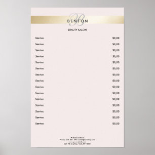 Elegant Monogramm Rose Gold Stripe Pricelist Poster