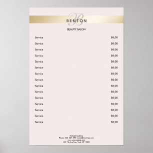 Elegant Monogramm Rose Gold Stripe Pricelist Poster