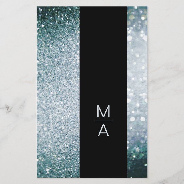 Elegant Monogramm Silber Blau Flyer (Front)