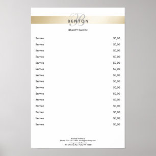 Elegant Monogramm White Gold Stripe Pricelist  Poster