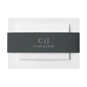 Elegant Monogrammed Almost Black Wedding Invitation Belly Band