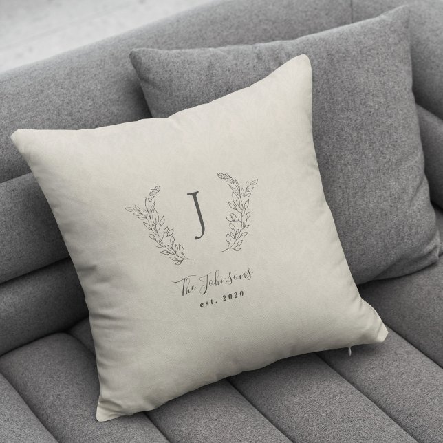 Elegant monogrammed black and white name cushion (Creator Uploaded)