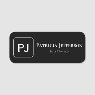 Elegant Monogrammed Black and White: Professional Name Tag