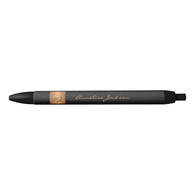 Elegant monogrammed black gold name script office black ink pen (Front)
