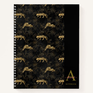 Elegant Monogrammed Black Leopard Notebook