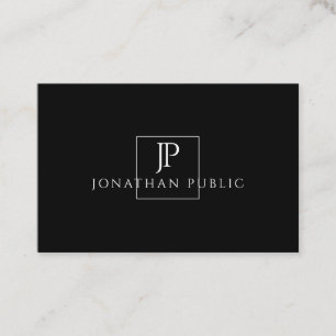 Elegant Monogrammed Black White Modern Plain Business Card