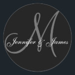 Elegant Monogrammed Black & White Wedding Sticker<br><div class="desc">Design by Elke Clarke ©2008, 2009, 2010. This design is simple yet classic and fits with any invitation and wedding theme. THE MONOGRAM GALLERY allows you to customise the names, monogram and colours of this sticker. Just click on the "CUSTOMIZE" button and follow the prompts. The matching invitation designs are...</div>