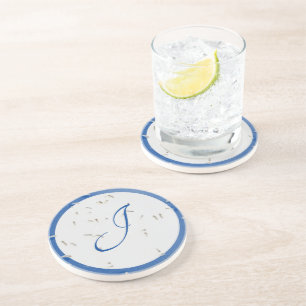 Elegant Monogrammed Blue and Grey  Coaster