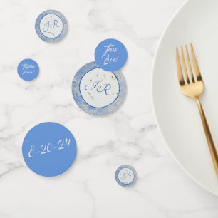 Elegant Monogrammed Blue and Grey Marble Confetti