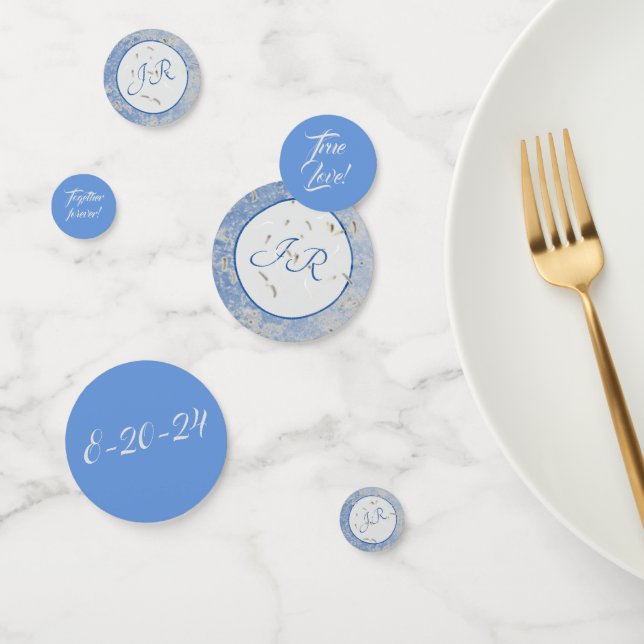 Elegant Monogrammed Blue and Grey Marble Confetti (Group)