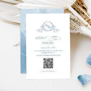 Elegant Monogrammed Blue RSVP Online QR Code  Enclosure Card