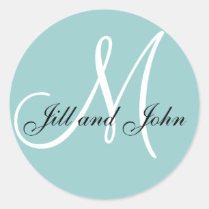 Elegant Monogrammed Blue Wedding Label