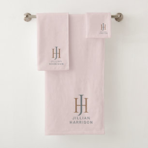 Elegant Monogrammed Blush Pink Bath Towel Set