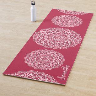 Elegant Monogrammed Boho Magenta and White Mandala Yoga Mat