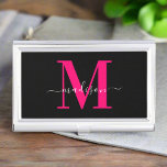 Elegant Monogrammed Bold Pink & Black Professional Business Card Holder<br><div class="desc">Elevate your professional image with our Modern Stylish Black & Bold Pink Monogram Initials Name Business Card Case. With a sleek black exterior adorned by bold pink monogram initials, this case merges modern style with personalised sophistication. Make a lasting impression and keep your business cards organised in this chic and...</div>