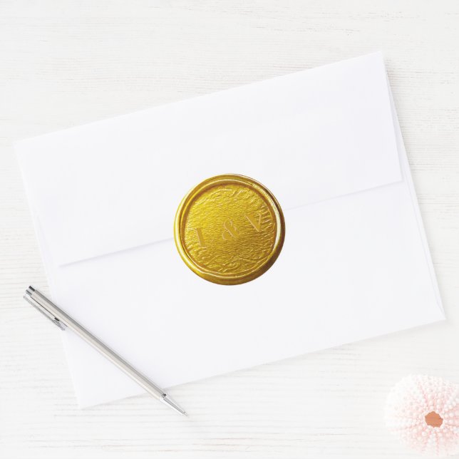 Elegant Monogrammed Bright Gold Wax Seal Wedding  (Envelope)
