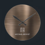 Elegant Monogrammed Bronze Brushed Metallic Round Clock<br><div class="desc">Personalised Elegant Monogrammed Bronze Brushed Round Clock.</div>
