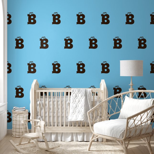 Elegant Monogrammed Brown Simple Staggered Blue Wallpaper (Kids)