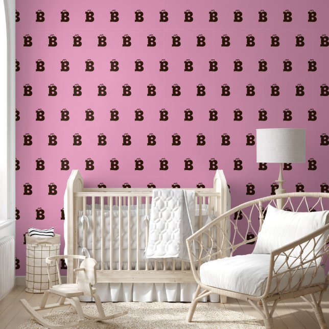 Elegant Monogrammed Brown Simple Staggered Pink Wallpaper (Kids)