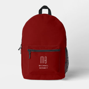Elegant Monogrammed Burgundy Printed Backpack