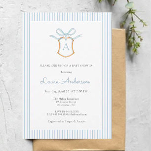 Elegant Monogrammed crest Blue Boy Baby shower Invitation
