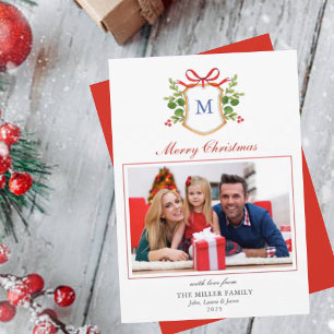 Elegant Monogrammed crest Photo Holiday Card