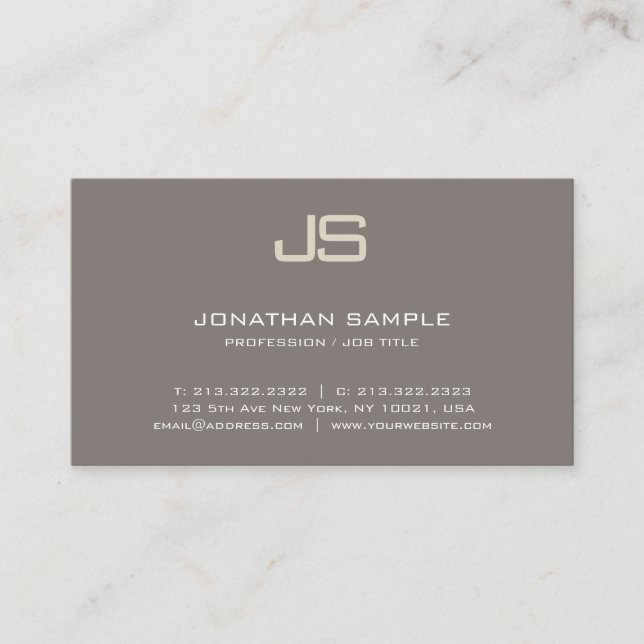 Elegant Monogrammed Design Trendy Modern Plain Business Card (Front)