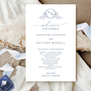 Elegant Monogrammed Dusty Blue Wedding Program