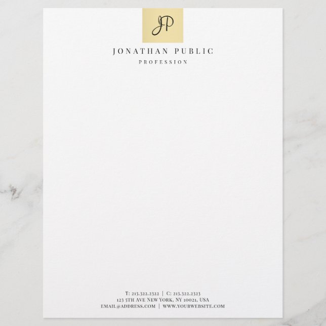 Elegant Monogrammed Faux Gold Template Trendy Custom Letterhead (Front)
