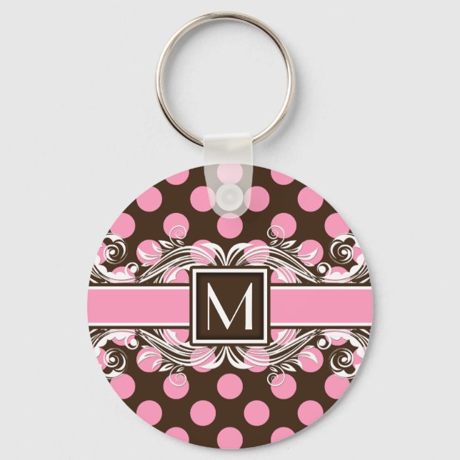 Elegant Monogrammed Geometric Dot Pattern Key Ring (Front)