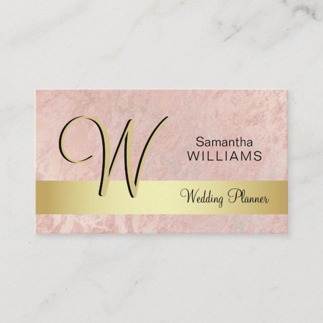 Elegant Monogrammed Gold Black Pink Marble Business Card (Front)