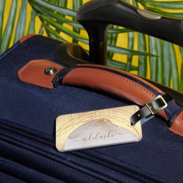 Elegant Monogrammed Gold Brushed Metallic Custom Luggage Tag (Front Insitu 3)