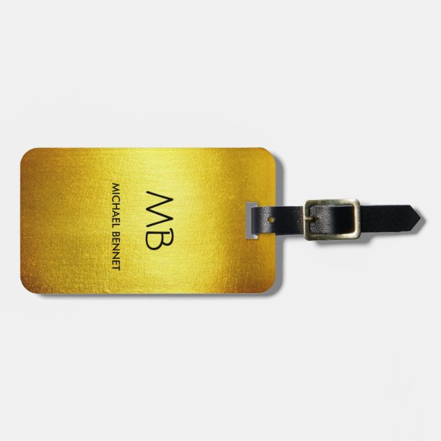 Elegant Monogrammed Gold Brushed Metallic Luggage  Luggage Tag (Front Horizontal)
