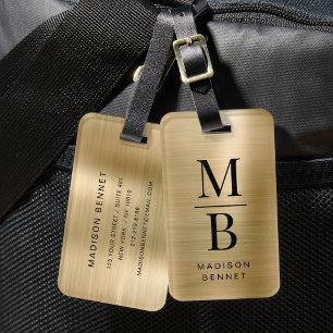 Elegant Monogrammed Gold Brushed Metallic Luggage  Luggage Tag