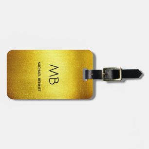 Elegant Monogrammed Gold Brushed Metallic Luggage  Tag