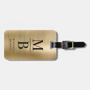 Elegant Monogrammed Gold Brushed Metallic Luggage Tag
