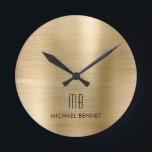 Elegant Monogrammed Gold Brushed Metallic Round Clock<br><div class="desc">Personalised Elegant Monogrammed Gold Brushed Round Clock.</div>