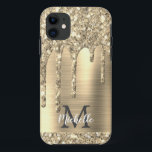 Elegant Monogrammed Gold Glitter Drips Gold Metal Case-Mate iPhone Case<br><div class="desc">Modern,  girly gold glitter drips name and monogrammed iphone case. This design features yellow gold glitter sparkle drips on gold brushed metal background with custom personalised monogram initial and first name text template. Perfect feminine gift. If you need help or matching items,  please contact to me.</div>