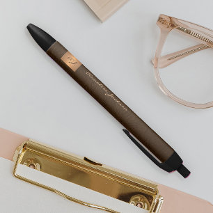 Elegant monogrammed gold name script office black ink pen