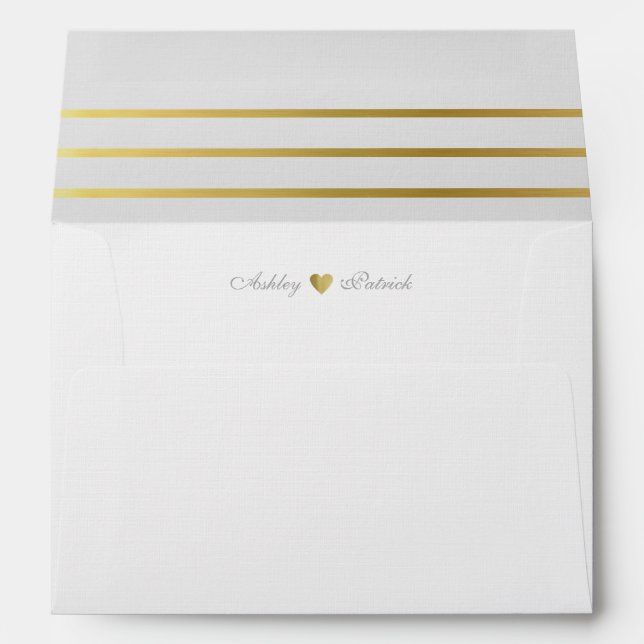 elegant & monogrammed, gold striped, wedding envelope (Back (Bottom))