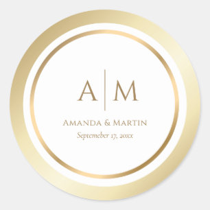 Elegant Monogrammed Gold Wedding Round Stickers
