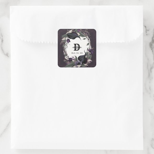 Elegant Monogrammed Gothic Wedding Square Sticker (Bag)