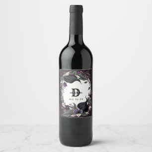 Elegant Monogrammed Gothic Wedding Wine Label