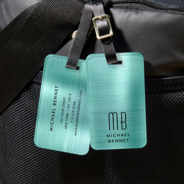 Elegant Monogrammed Green Luggage Tag (Elegant Monogrammed Green Luggage Tag)