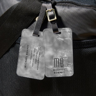 Elegant Monogrammed Grey Luggage Tag