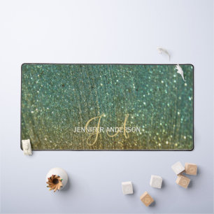 Elegant Monogrammed initial Gold Glitter Desk Mat