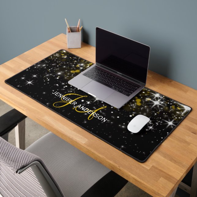 Elegant Monogrammed initial Gold stars Desk Mat (Office 2)